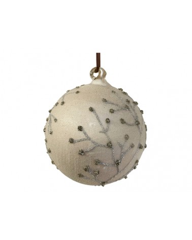 Ozdoba skleněná champagne "pocukrovaná" s větvičkami 10 cm