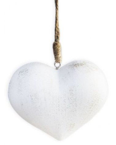 Srdce dřevo bílá patina 13 cm