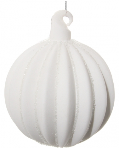 Ozdoba skleněná s bílým povrchem a průhlednými korálky 8 cm