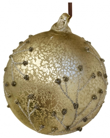 Ozdoba skleněná antique champagne s větvičkama 10 cm