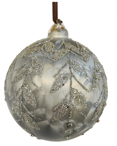 Ozdoba skleněná šedá matná stříbrná třpytivá větvička 8 cm