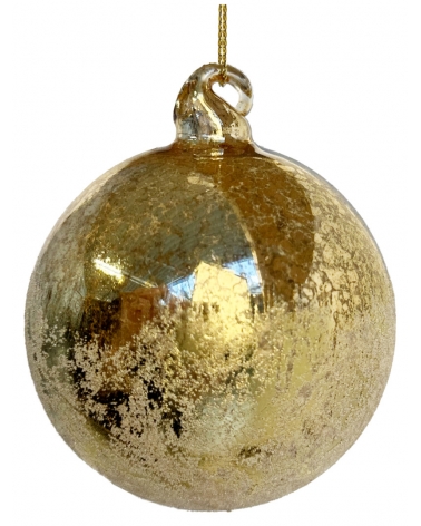 Ozdoba skleněná zlatá antique s korálky 8 cm