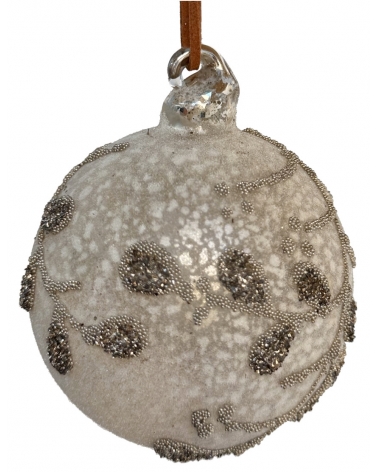 Ozdoba skleněná stříbrná antique s dekorem větviček 8 cm