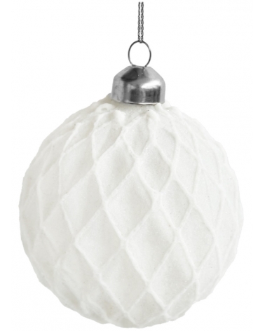 Ozdoba skleněná bílá se síťovaným dekorem 8 cm