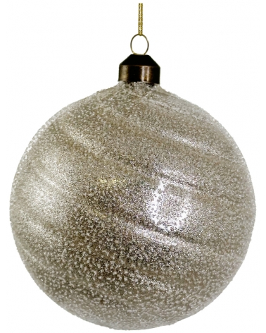 Ozdoba skleněná s "cukrovým" stříbrným třpytem 12 cm