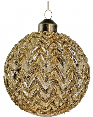 Ozdoba skleněná zlatá antique se zlatými třpytkami 8 cm