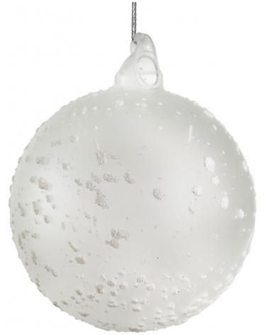 Ozdoba skleněná průhledná s bílými třpytkami 12 cm