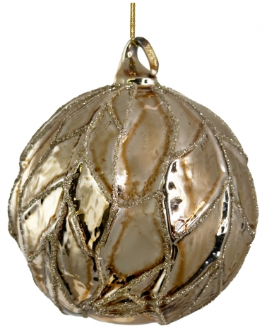 Ozdoba skleněná zlatá s listy 8 cm