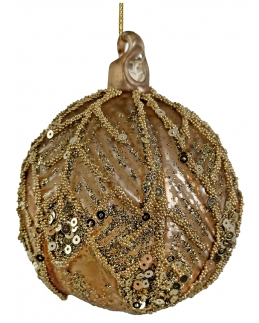 Ozdoba skleněná zlatá antique s listy 8 cm