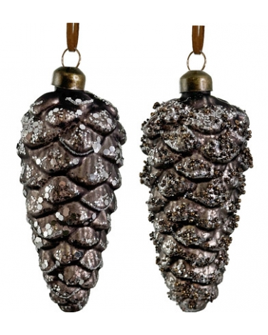 Šiška skleněná šedá antique třpytivá 13 cm