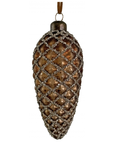 Šiška skleněná hnědá antique se třpytkami 12,5 cm