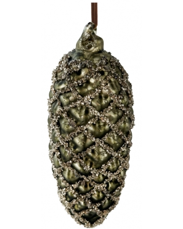 Šiška skleněná zelená antique se třpytkami 10 cm