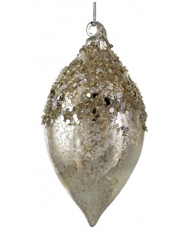 Ozdoba kapka skleněná stříbrná antique s korálky 12 cm