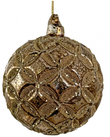 Ozdoba skleněná zlatá antique s korálky 8 cm