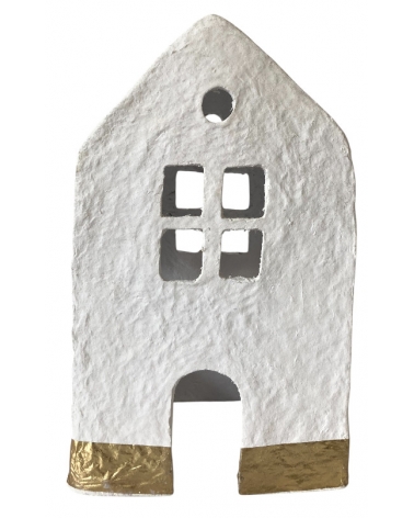 Domeček z papírmaše bílo-zlatý 20 cm