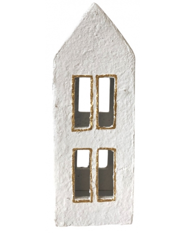 Domeček papermache bílý zlatá linka 13 cm