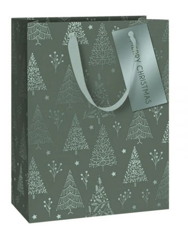 Dárková taška vánoční zelená s motivem stromků A4