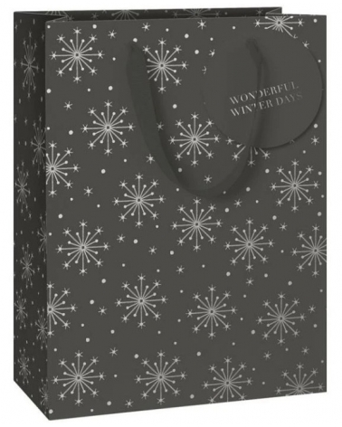 Dárková taška vánoční černá s motivem vloček A4