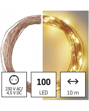 LED vánoční nano řetěz měděný, 10 m, venkovní i vnitřní, teplá bílá, časovač