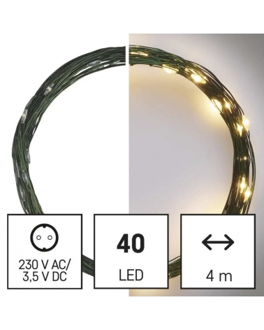 LED Vánoční nano řetěz zelený, 4 m, venkovní i vnitřní, teplá bílá, časovač