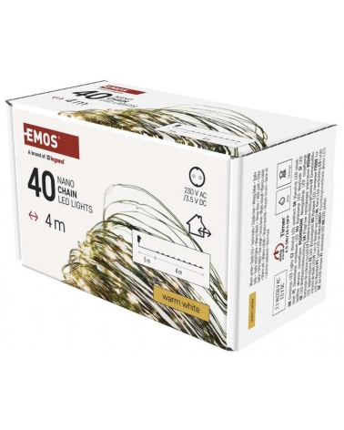 LED Vánoční nano řetěz zelený, 4 m, venkovní i vnitřní, teplá bílá, časovač