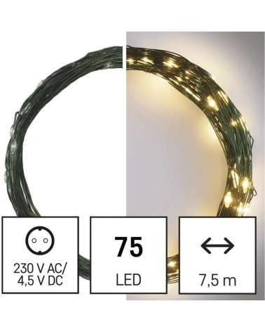 LED Vánoční nano řetěz zelený, 7,5 m, venkovní i vnitřní, teplá bílá, časovač