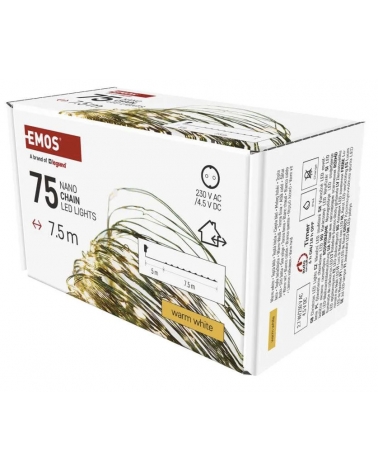 LED Vánoční nano řetěz zelený, 7,5 m, venkovní i vnitřní, teplá bílá, časovač