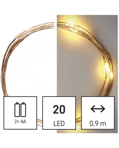 LED Vánoční nano řetěz, 1,9 m, 2 x AA, vnitřní, teplá bílá, časovač