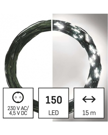 LED Vánoční nano řetěz zelený, 15 m, venkovní i vnitřní, studená bílá, časovač