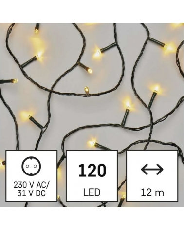 LED Vánoční řetěz, 12 m, venkovní i vnitřní, teplá bílá, programy, časovač