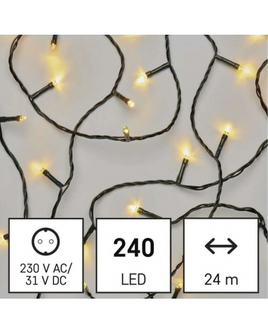 LED vánoční řetěz, 24 m, venkovní i vnitřní, teplá bílá, programy, časovač