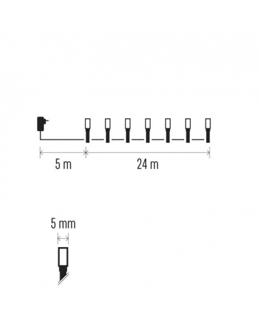 LED vánoční řetěz, 24 m, venkovní i vnitřní, teplá bílá, programy, časovač