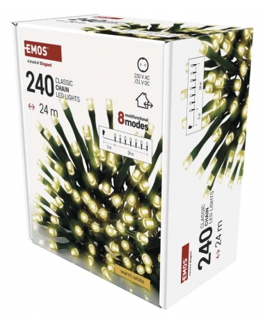 LED vánoční řetěz, 24 m, venkovní i vnitřní, teplá bílá, programy, časovač