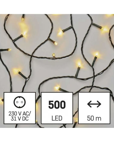LED Vánoční řetěz, 50 m, venkovní i vnitřní, teplá bílá, programy, časovač