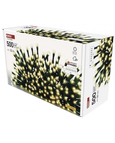 LED Vánoční řetěz, 50 m, venkovní i vnitřní, teplá bílá, programy, časovač