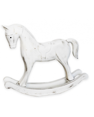 Houpací kůň dřevo bílá patina 32 cm