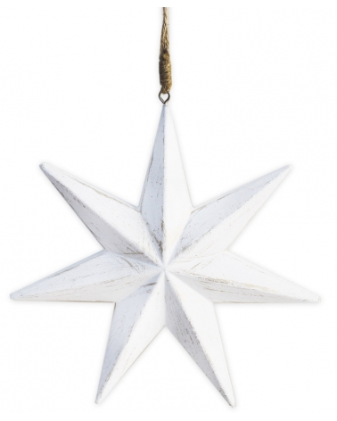 Hvězda závěs dřevo bílá patina 16 cm