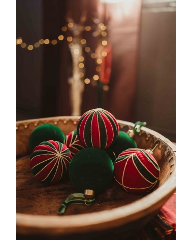 Ozdoba skleněná červeno-zelená samet 8 cm