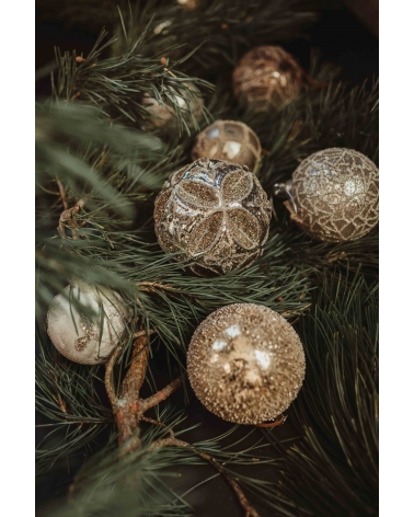 Ozdoba skleněná stříbrná třpytivá s květy 12 cm