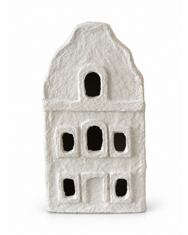 Domeček z papírmaše bílý zdobný 20 x 11 cm