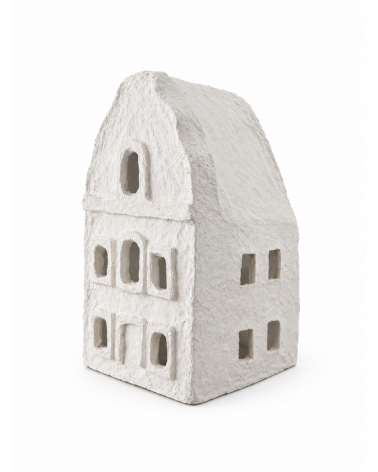 Domeček z papírmaše bílý zdobný 20 x 11 cm