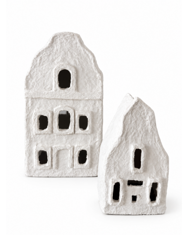 Domeček z papírmaše bílý zdobný 20 x 11 cm