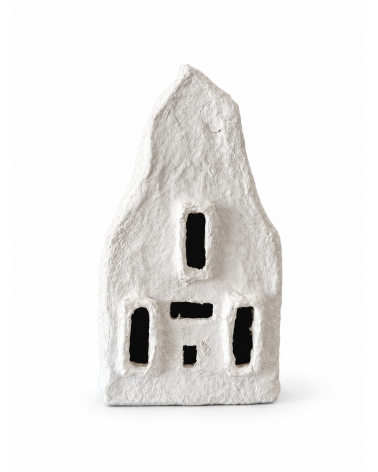 Domeček z papírmaše bílý zdobný 13 x 7 cm