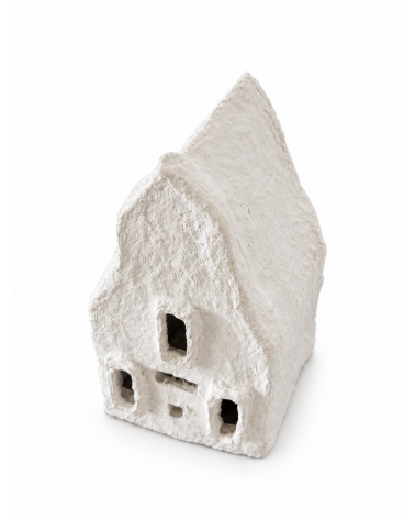 Domeček z papírmaše bílý zdobný 13 x 7 cm