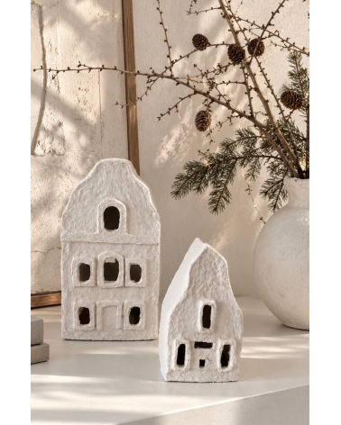 Domeček z papírmaše bílý zdobný 13 x 7 cm