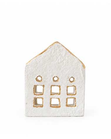 Domeček z papírmaše se zlatou střechou 13 x 10 cm