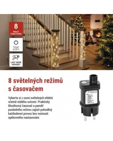 LED nano řetěz na cívce, měděný, 14,4 m, venkovní i vnitřní, teplá bílá, časovač