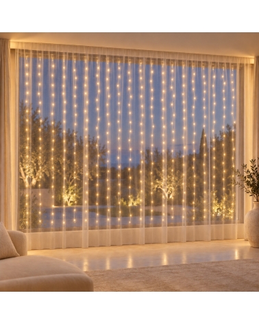 LED vánoční drop řetěz – záclona, 2,9x2 m, 400 LEDvenkovní i vnitřní, teplá bílá, programy
